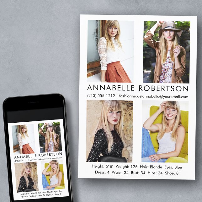 Convites Placa Comp do Ator 4 Fotografias de Modelo Moderno (Customize to change background color, text size, style or to add more photos to back of card.)