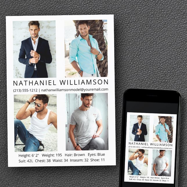 Convites Placa Comp do Ator 4 Fotografias do Modelo Modern  (Customize to change background color, text size, style or to add more photos to back of card.)