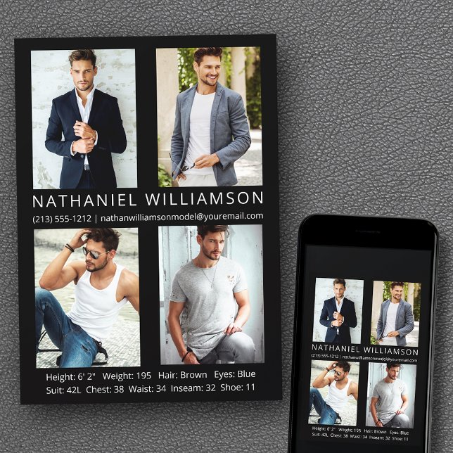 Convites Placa Comp do Ator do Modelo Modern 4 Fotografias  (Customize to change background color, text size, style or to add more photos to back of card.)