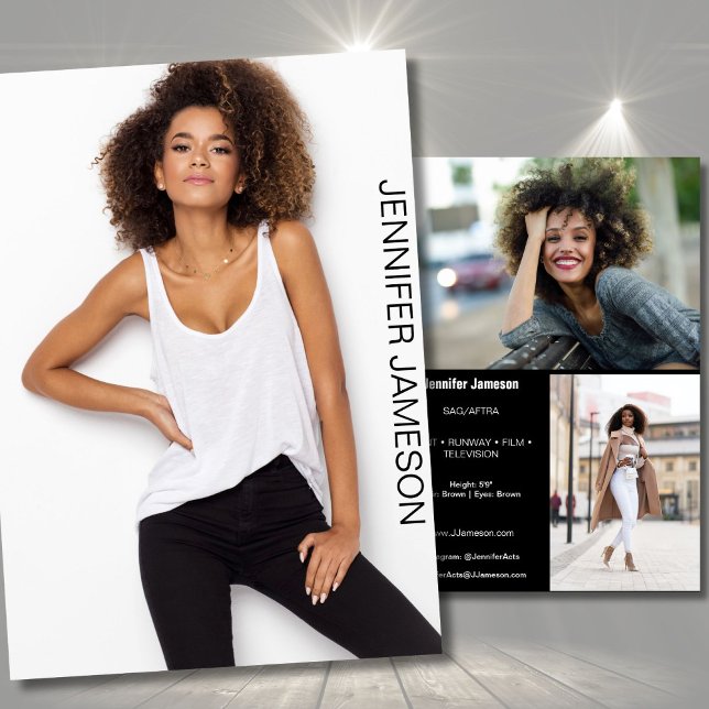 Convites Placa Comp do Ator Modelo | 3 Fotografias (Actor promo cards for casting calls and auditions, commercial castings, flip card for models actors)