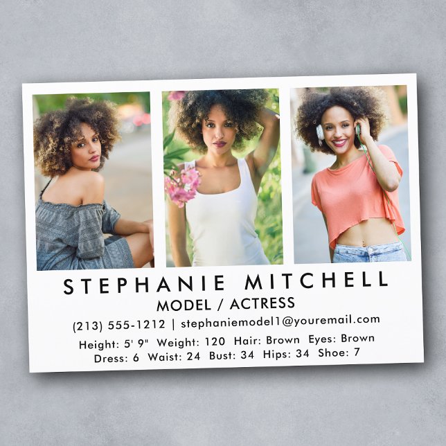 Convites Placa Comp do Ator Modelo - 3 Photo Wht (Customize to change background color, text size or text style.)