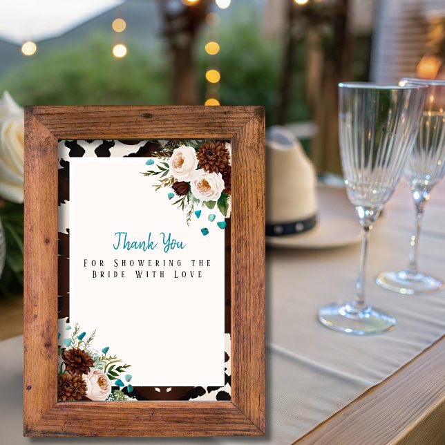 Convites Placa de Agradecimento Turquesa de Flores Silvestr (Western Boho Wildflowers Turquoise Thank You Sign)