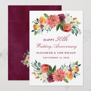 Convites Placa de Aniversário de Casamento de 50 anos Flora