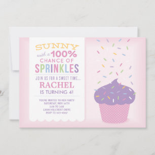 Convites Placa de Aniversário do Cupcake Rosa Sprinkles