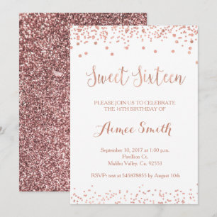 Convites Placa de Aniversário do Modern Rosa Dourado Glitte