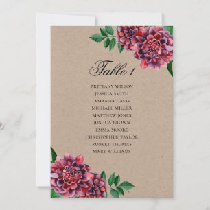 Convites Placa de assentos de casamento. Plano russo Dahlia