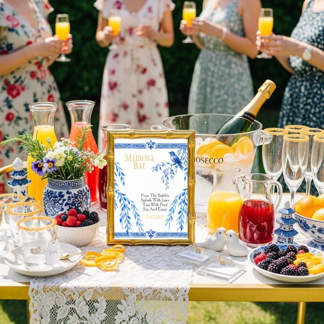 Convites Placa de bar Mimosa elegante pássaro azul (Blue bird elegant Mimosa Bar Sign)