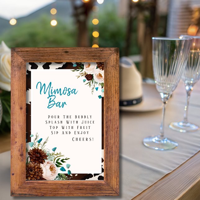 Convites Placa de Bar Mimosa Turquesa Boho Flores Silvestre (Western Boho Wildflowers Turquoise Mimosa Bar Sign)