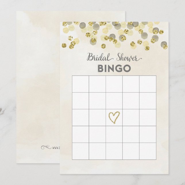 Convites Placa de Bingo do Chá de panela Glitter Dourado Fa (Frente/Verso)