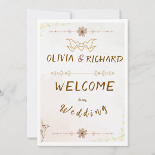 Convites Placa de Boas-Vindas de Casamento com Flores Perso