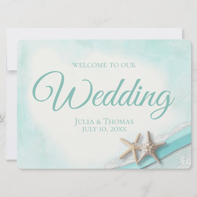 Convites Placa de Boas-Vindas de Estrelas-do-Mar e Renda Vi (Frente)