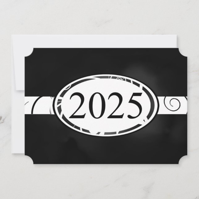 Convites Placa de Botão Floral Branco e Preto 2025 (Frente)