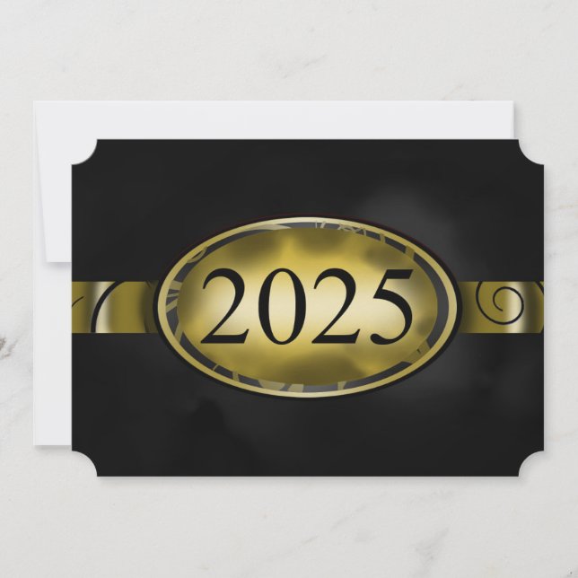 Convites Placa de Botão Floral Preto e Dourado 2025 (Frente)