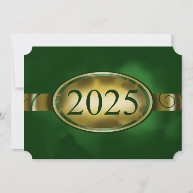 Convites Placa de Botão Floral Verde e Dourado 2025 (Frente)