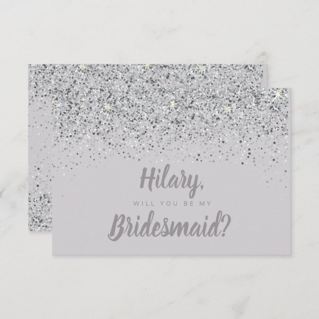 Convites Placa de Bridesmaid com Glitter de Silver Espelho (Frente/Verso)