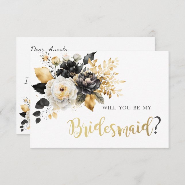 Convites Placa de Bridesmaid das Flores Brancas Douradas Pr (Frente/Verso)