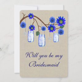 Convites Placa de Bridesmaid do Burlap Blue Mason Jars