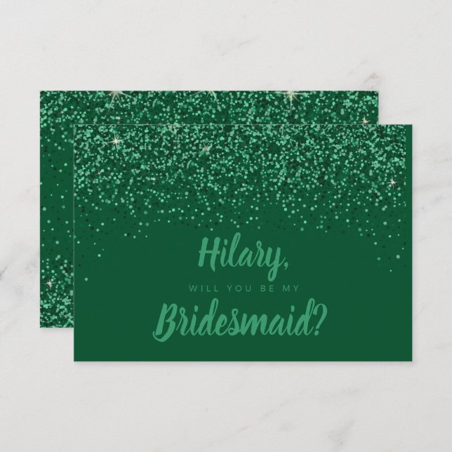 Convites Placa de Bridesmaid do Emerald Glitz Glitter (Frente/Verso)