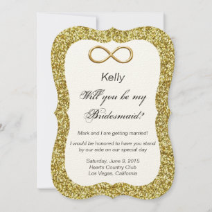 Convites Placa de Bridesmaid Dourada Glitter Infinity Doura