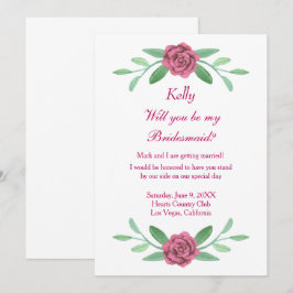 Convites Placa de Bridesmaid Foliage Floral Rosa