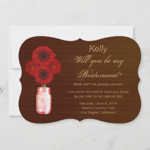 Convites Placa de Bridesmaid Mason Jar Red Rustic Country