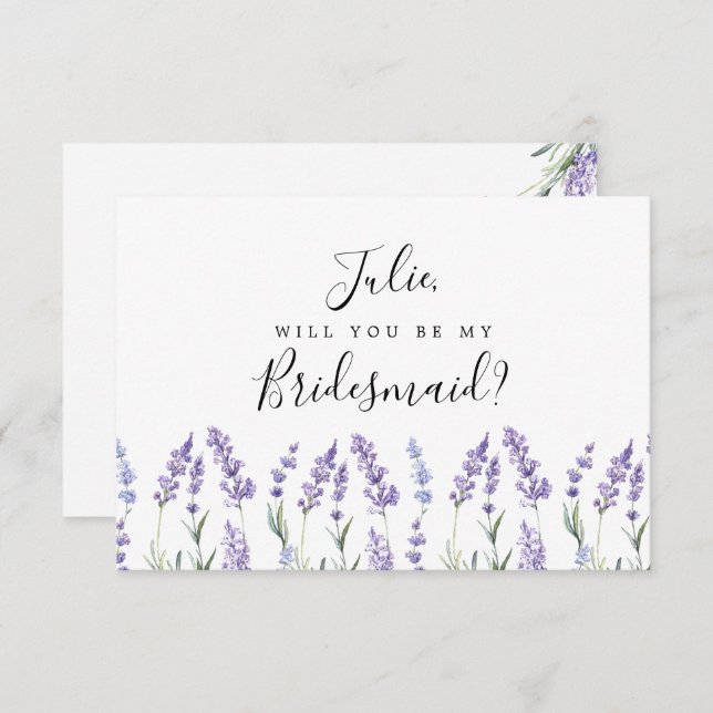 Convites Placa de Bridesmaid Roxa, Lavanda (Frente/Verso)