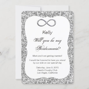 Convites Placa de Bridesmaid Silver Glitter Silver Infinity