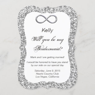 Convites Placa de Bridesmaid Silver Glitter Silver Infinity