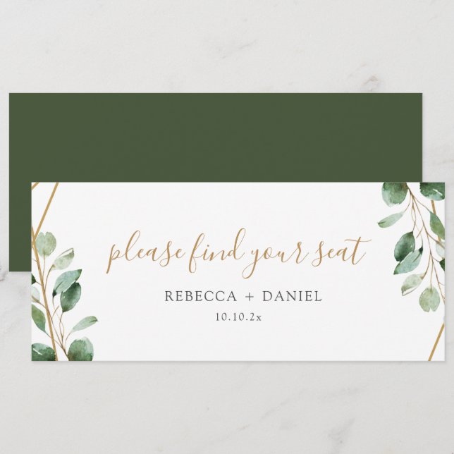 Convites Placa de Cabeçalho de Mesa Verde Geométrico Dourad (Frente/Verso)