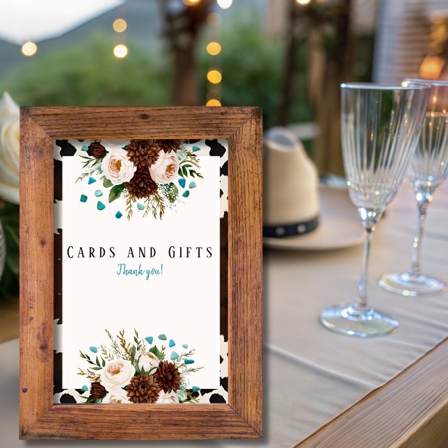 Convites Placa de "Cartões e Presentes" com Flor Silvestre  (Western Wildflower Turquoise "Cards & Gifts" Sign)