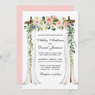 Convites Placa de Casamento de Arco de Cana-d'Água Cor Rosa