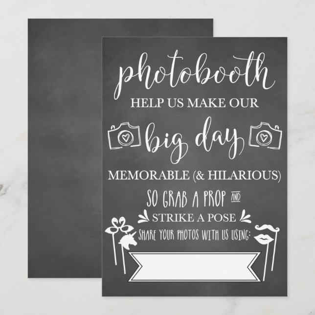 Convites Placa de Casamento de Hashtag para Photobooth (Frente/Verso)