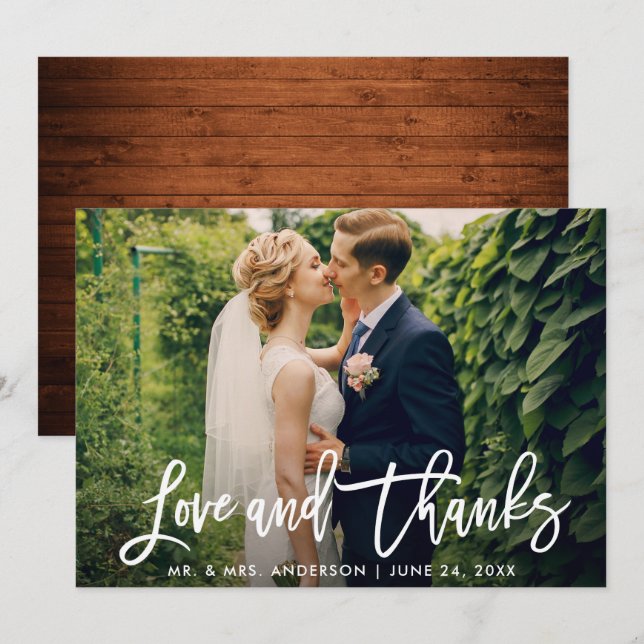 Convites Placa de Casamento de Obrigados e Amor em Madeira  (Frente/Verso)