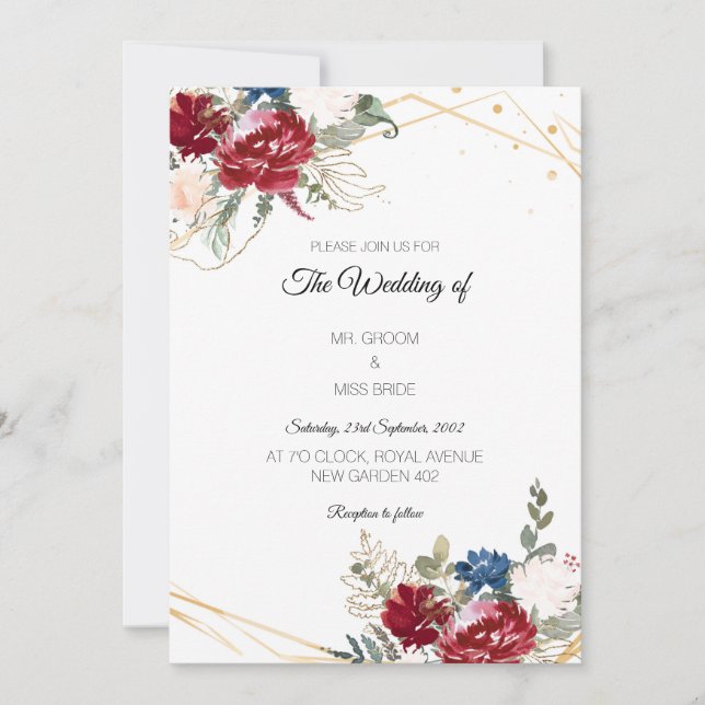Convites Placa de Casamento Floral WaterColor (Frente)
