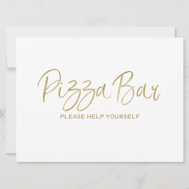 Convites Placa de Casamento "Pizza Bar" | Estilo Dourado (Frente)