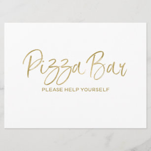 Convites Placa de Casamento "Pizza Bar" Estilo Dourado