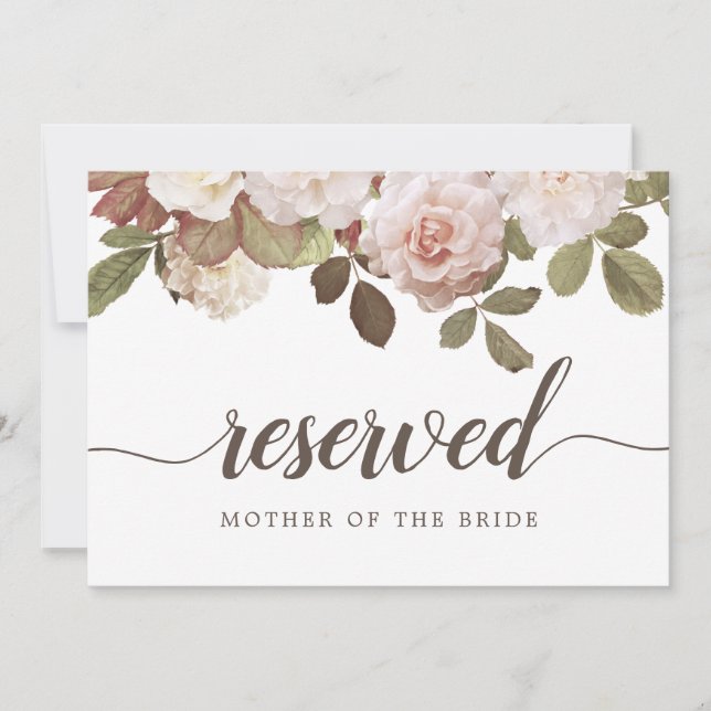 Convites Placa de casamento "Reservado" com Rosas Francesas (Frente)