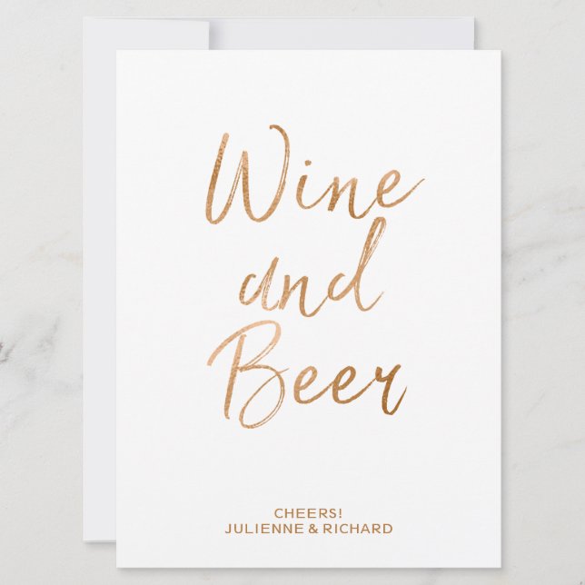 Convites Placa de Casamento Vinho e Cerveja | Rosa Dourada  (Frente)