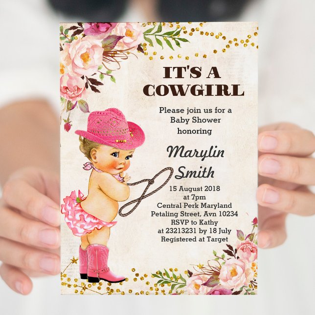 Convites Placa de Chá de fraldas da Rustic White Cowgirl (Criador carregado)