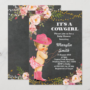 Convites Placa de Chá de fraldas Rustic Cowgirl Chalkboard
