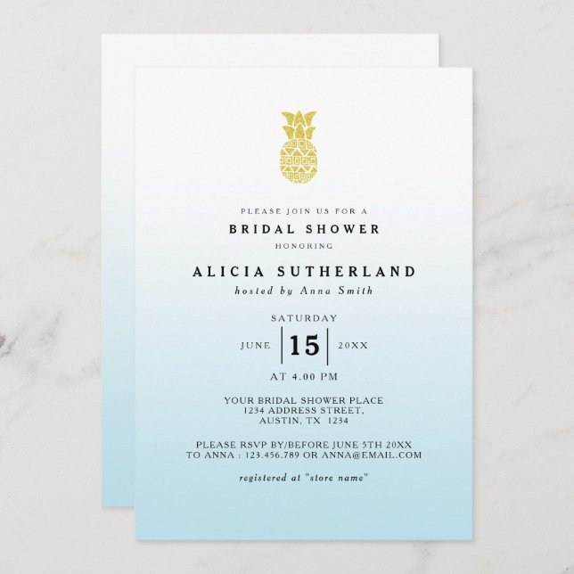 Convites Placa de Chá de panela de abacaxi com brilho Doura (Frente/Verso)