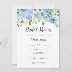 Convites Placa de Chá de panela Floral Azul Moderna