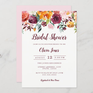 Convites Placa de Chá de panela Rosa Floral de Aquarela