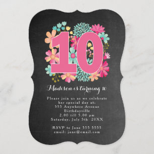 Convites Placa de Chalkboard Painada Floral 10ª Festa de a