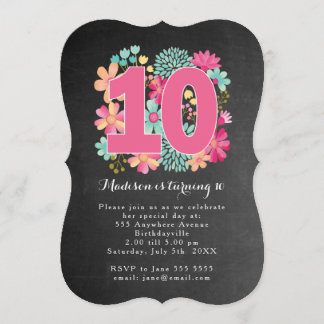 Convites Placa de Chalkboard Painada Floral 10ª Festa de an