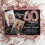 Convites Placa de Chalkboard RoseGold Balloons 2 aniversári<br><div class="desc">Celebrando o BIG 40! Estes convites permitem-vos carregar uma fotografia, antes e depois, do aniversariante ou da mulher, numa moldura de ouro rosa, com o título "Saúde a 40 Anos!". Apresentando um fundo chalkboard rústico, balões de hélio rosa de 40 números, flecks de glitter rosa e um simples modelo de...</div>