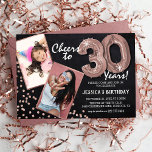 Convites Placa de Chalkboard RoseGold Balloons 2 Fotoaniver<br><div class="desc">Celebrando a 30! Estes convites permitem-vos carregar uma fotografia, antes e depois, do aniversariante ou da mulher, numa moldura de ouro rosa, com o título "Saúde a 30 Anos!". Apresentando um fundo chalkboard rústico, balões de hélio com número rosa de ouro, flechas de rosa e modelo simples que é fácil...</div>