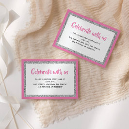 Convites Placa de detalhes rosa quente e prata do Bat mitzv