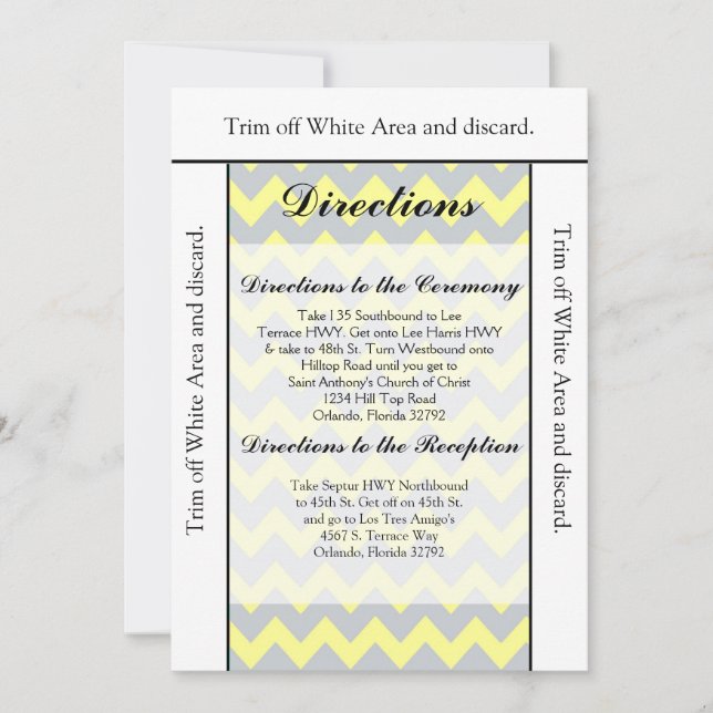 Convites Placa de direção 3.5x6 Chevron Amarelo e Cinza (Frente)