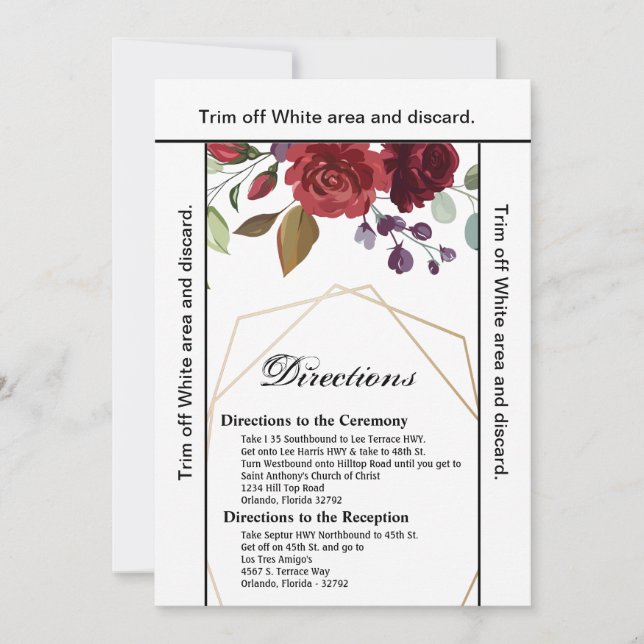 Convites Placa de direção 3.5x6 Rosas brancas Douradas Geom (Frente)